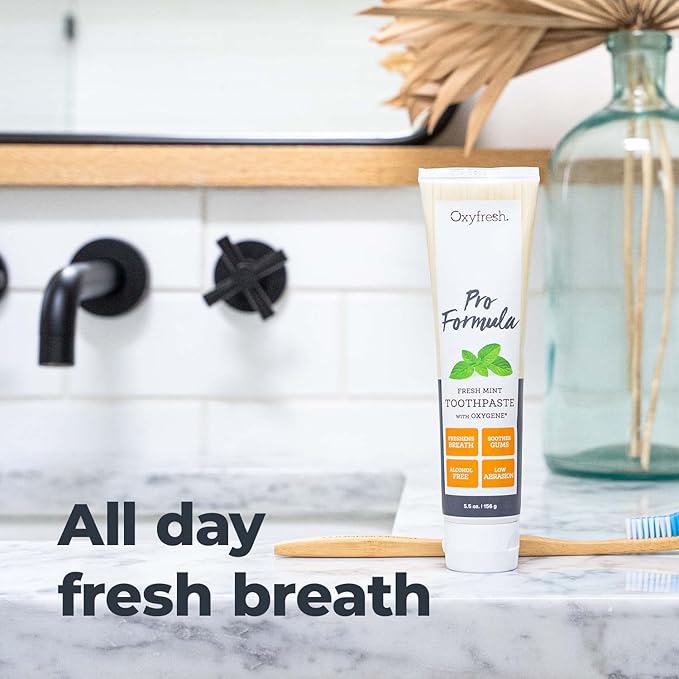 Oxyfresh Pro Formula Fresh Mint Toothpaste – Gentle Low Abrasion - Cosmetic Fluoride Free - for Bad Breath, Sensitive Teeth and Gums with Natural Essential Oils - 5.5 oz (Pack of 3)