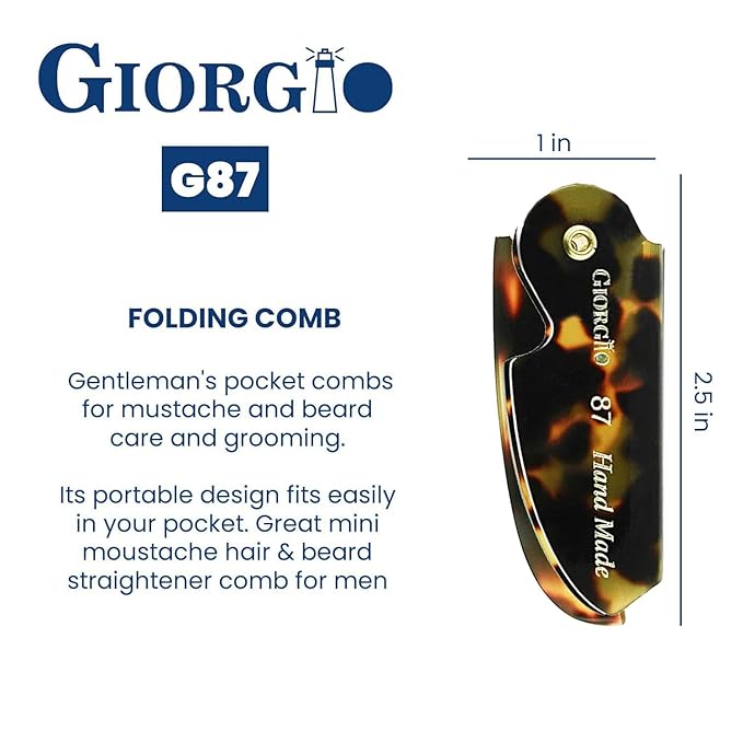 Giorgio G87 Fine Tooth Comb works as a Mustache and Beard Comb for Men - Add to any comb set, Handmade, Saw-cut, Hand Polished Pocket Styling Combs for Everyday Grooming and Hair Care Tokyo (4.5")