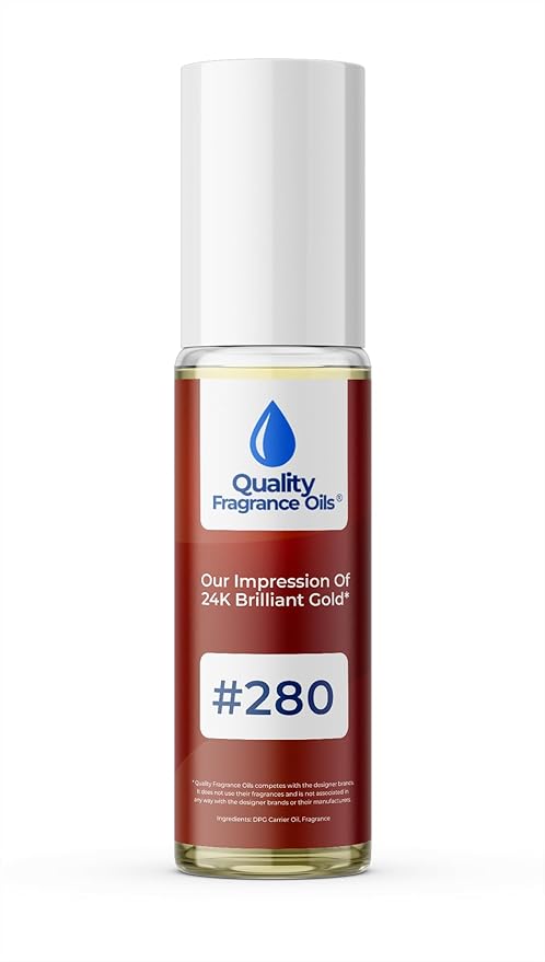 Quality Fragrance Oils' 24K Brilliant Gold Impression #280 | Long-Lasting Perfume Oil, Alcohol-Free, Strong Scent, 10ml Roll-On | Affordable Alternative to Designer Fragrances