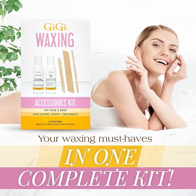 GiGi Waxing Accessories Kit - Non-Woven Wax Strips, Applicators Sticks & Treatments for Face & Body Hair Removal - Pre & Post Wax Care