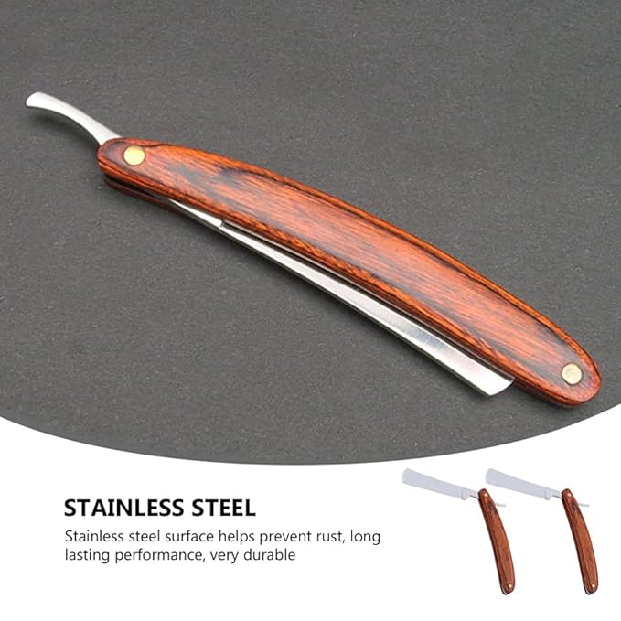 Beaupretty 2Pcs Straight Razor: Professional Barber Razor with Wooden Handle - Old Fashion Beard Trimming Cutter for Home Salon