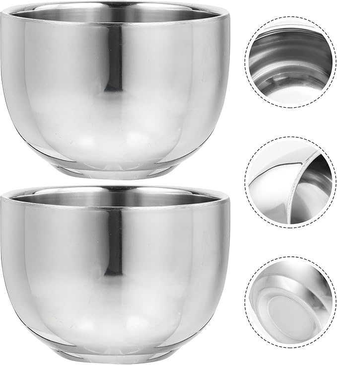 Healifty Stainless Steel Shaving Soap Bowl 2pcs for Men, Foaming Bubble Bowl with Sturdy Metal Material, Practical Barber Shaving Vessel Suitable for Daily Grooming and Travel