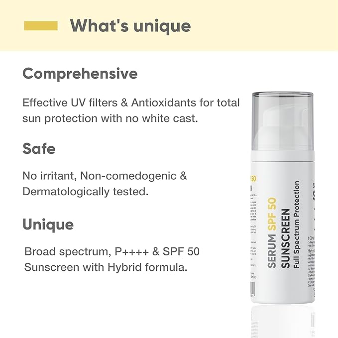 MM Sunscreen Serum SPF 50 PA++++ | Broad Spectrum UVA, UVB & IR Protection | No White Cast | Ultra-Lightweight | Skin Safe | Dewy Finish | Non-Greasy, Quick Absorbing | For Women & Men | 30ml