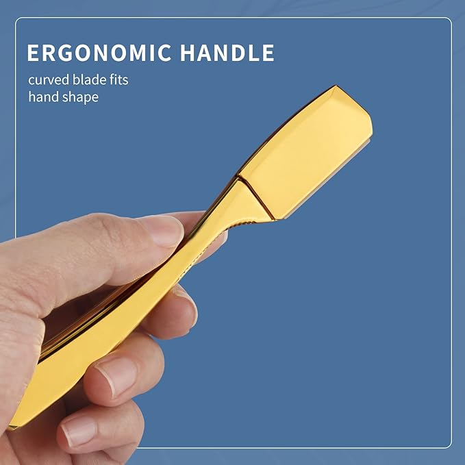 Barber Razor Professional Straight for Men: Stainless Steel Razor Close Shaving Safety Straight Edge Razor for Barbershop Salons Home Hairdressing Use (Gold)