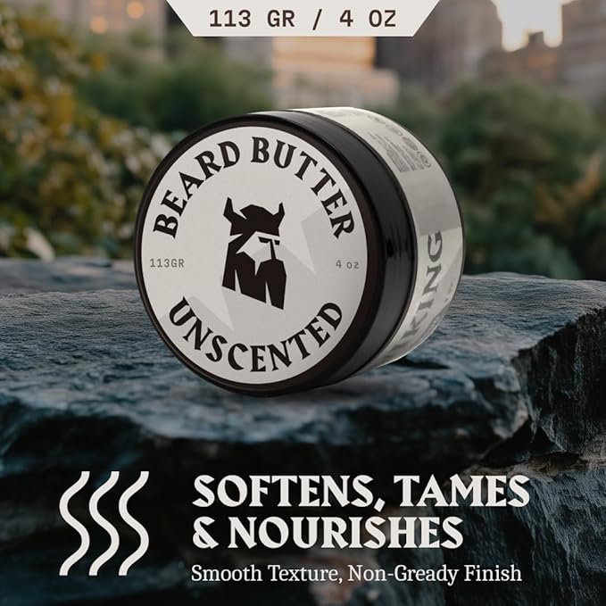 Striking Viking Unscented Beard Butter for Men - 4 Oz Cream - Unscented Beard Cream for Men with Non-Greasy Formula - Hydrating Balm