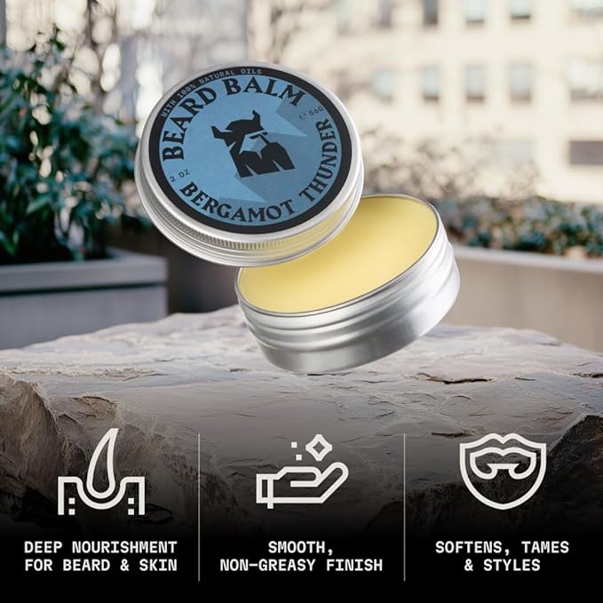 Striking Viking Beard Balm for Men - 2 Oz (1 Pack), Bergamot Thunder - Leave in Beard Conditioner - Styling Balm Made with Naturally Derived Beard Butter, Argan & Jojoba Oils