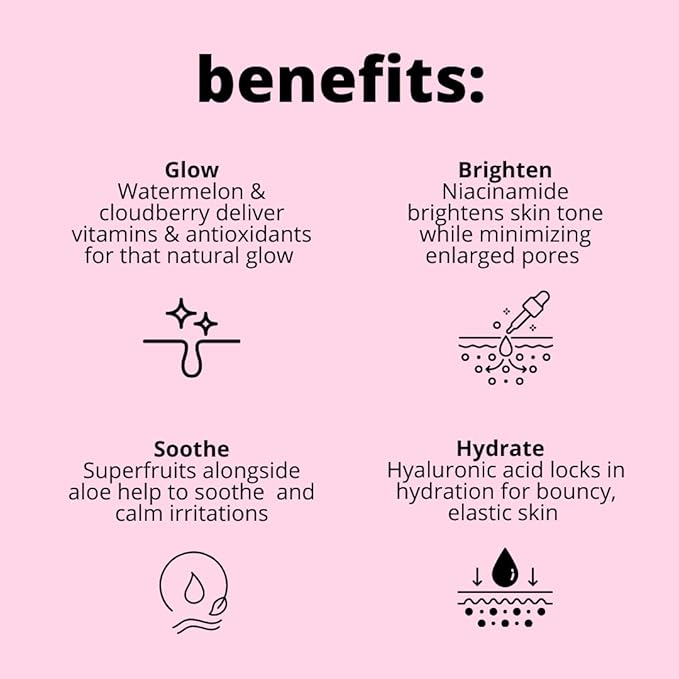 Dallas & James Skincare Co. Watermelon Dream Cloud Cream Moisturizer with Cloudberry: Oil-Free, Gel-to-Water Moisturizer with Niacinamide for Glowing Skin