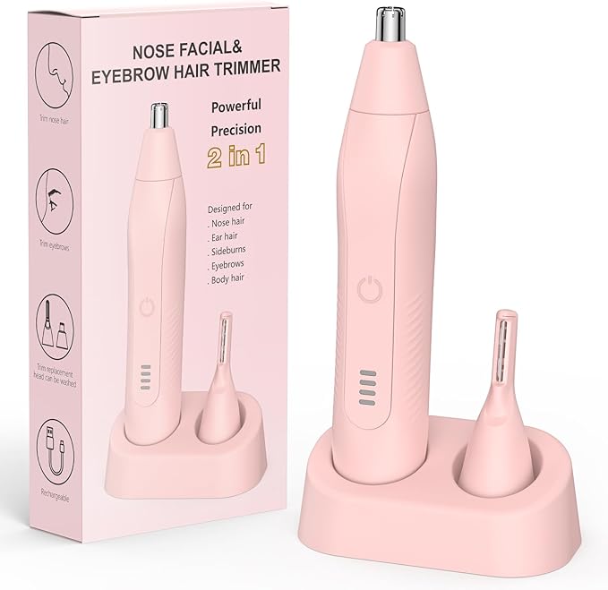 Nose Hair Trimmers for Men,Rechargeable Eyebrow Trimmer 2 in 1 Painless Multifunctional Ear and Nose Hair Trimmer with Dual Edge Blades Portable Design E004