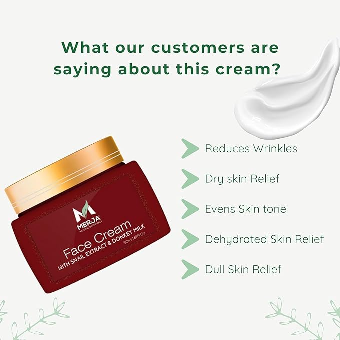 Merja Herbs Anti-aging Face Cream with Donkey Milk and Snail Extract, Aloe & Collagen - Day and Night - Tone refining cream - Enhances Skin Tone & Elasticity