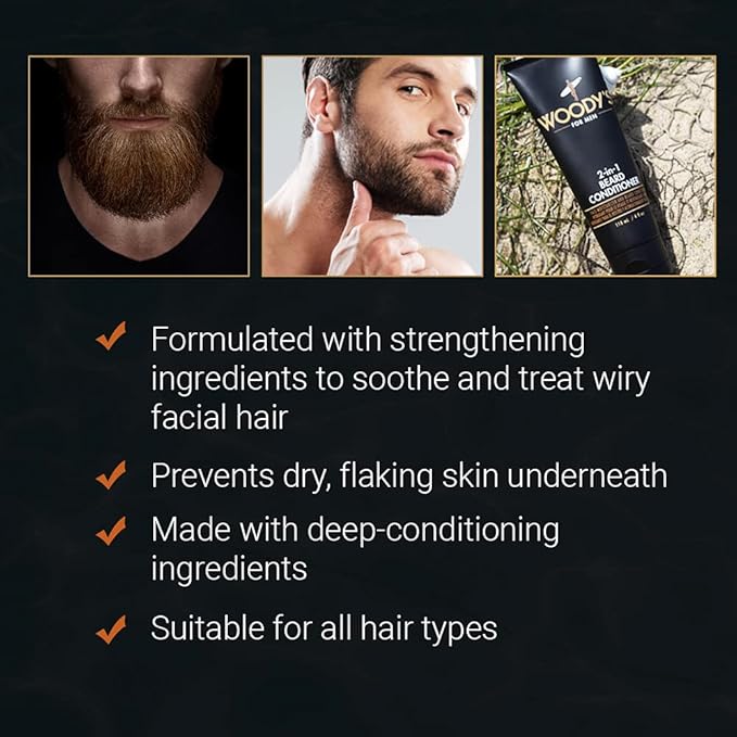 Woody's 2-in-1 Beard Conditioner for Men – Beard Softener for Men, Moisturizes & Conditions Dry Flaky Beards with Botanicals, 4fl oz