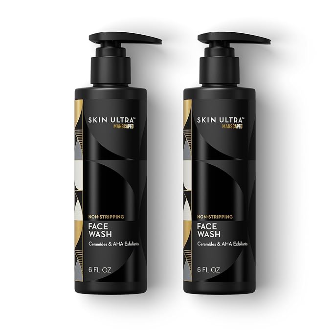 MANSCAPED® Skin Ultra™ Face Wash - Men's Exfoliating Facial Cleanser Enriched with Ceramides for Hydrated, Smooth & Brighter Skin, AHA Complex for Exfoliation, Non-Irritating Formula, 6 fl oz (2-Pack)