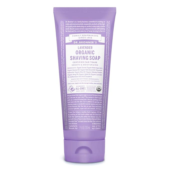 Dr. Bronner's Organic Shaving Soap– (Lavender, 7 Ounce)– Moisturizing Shave Soap for Men & Women– Certified Organic Sugar & Shikakai– For Face, Underarms & Legs