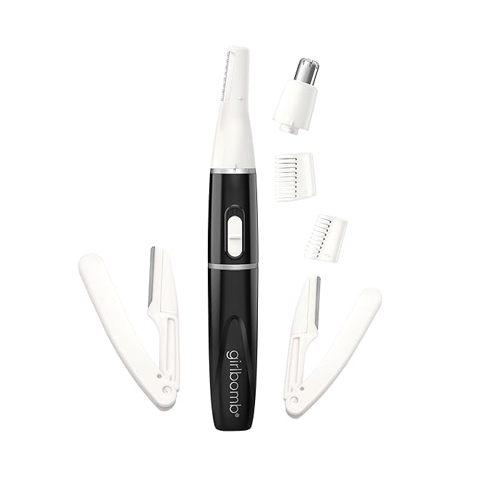 Conair GIRLBOMB All-in-1 Facial Hair Trimmer for Women - 9 Piece Kit with 2 Dermablades - Perfect for Face, Ear/Nose and Eyebrows - Battery-Powered