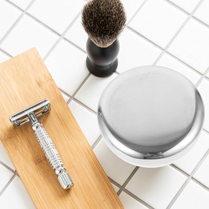 Men's Shaving Soap Bowl - Stainless Steel Shave Cup with Lid Durable Soap Puck after Shave for Lathering Cream and Traditional Wet Shaving Mug- 3.93x1.96in