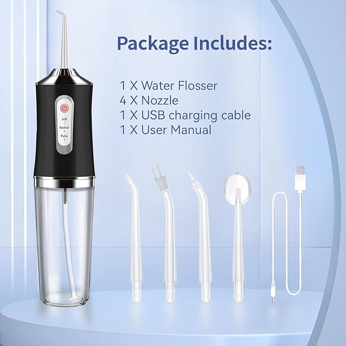 Water-Flosser-Cordless-Teeth-Cleaner MAKJUNS Water Dental Flosser with 3 Modes 4 Jets Rechargeable IPX7 Waterproof for Travel Home Braces(Black)
