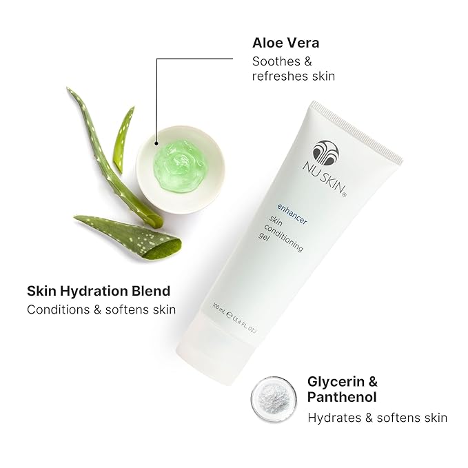 Nu Skin Enhancer Skin Conditioning Gel | Aloe Vera-Infused Soothing Formula for Ultimate Skin Comfort, Hydration, and Versatility in Skincare Routines | Lightweight Moisturizer | 3.4 Fl Oz | 2 Pack