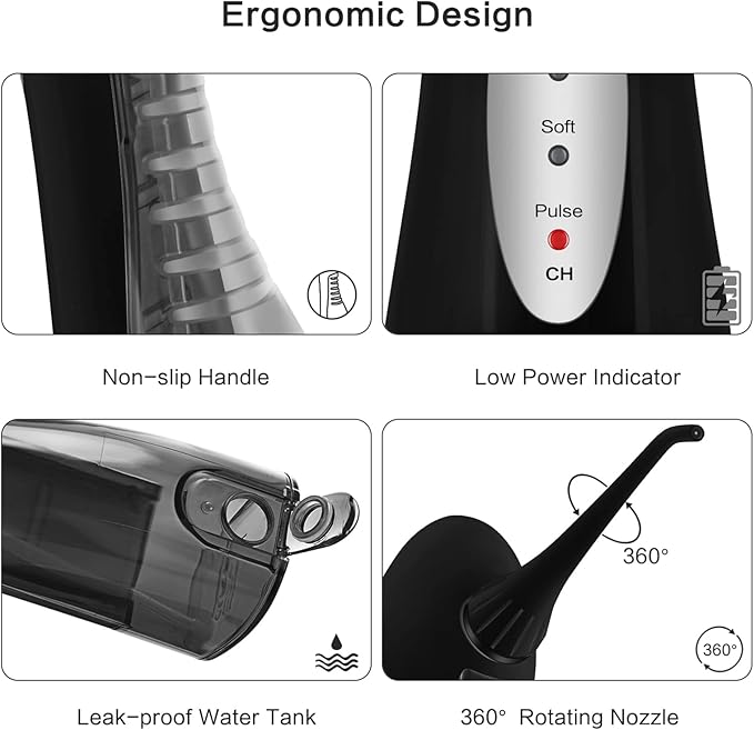 TOVENDOR Electric Water Dental Flosser Teeth Pick, Cordless Flossers Oral Irrigator IPX7 Waterproof 300ML Rechargeable Travel Water Teeth Cleaner with 5 Tips for Home Braces Care Gums Deep Cleaning