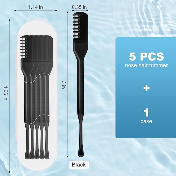5PCS 2-in-1 Nasal Hair Cutter, Manual Nose Hair Trimmer Cutter with Ear Pick for Women & Men 360°Rotating Nose Hair Remover Grooming Tool Knife Razor Portable Nostril hair Trimmer Clipper (Black)