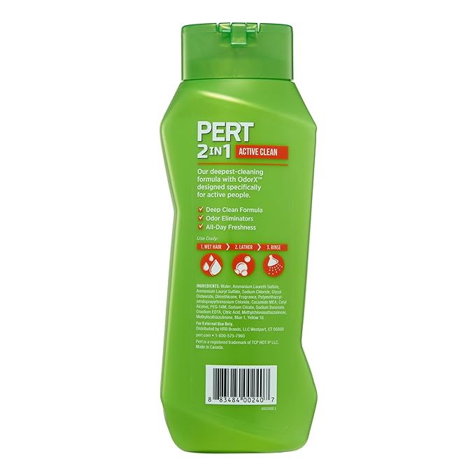 Pert 2 in 1 Active Clean Shampoo and Conditioner - Deep Clean with Odor Elimination Technology - Leaves Hair Manageable and Fresh All Day - 25.4 oz (Pack of 2)
