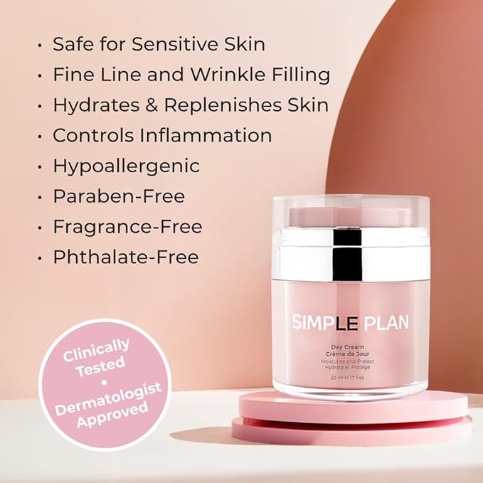 SIMPLE PLAN Advanced Moisturizing Day Cream – Hydrating Face Moisturizer with Hyaluronic Acid & Ceramides, Fragrance-free Facial Moisturizer for Women & Men, Daily Moisturizer for Sensitive Skin 50 ML