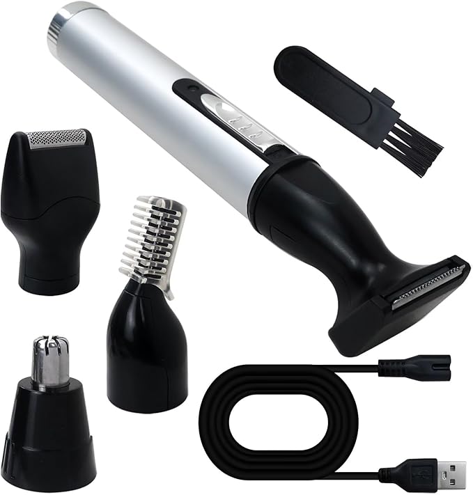 4 in 1 Electronic Nose Hair Clipper Set for Clipper Nose Hair, Beard, Ear Hair, Eyebrow, No Noise to Clean Facial Hair