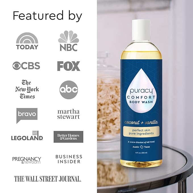Puracy Natural Body Wash - 2pk 12 fl oz / 355 ml - Body Wash Sensitive Skin - 98.6% Pure Plant Ingredients - Body Wash Women, Men & Kids - Moisturizing Body Wash / Shower Gel - Coconut & Vanilla