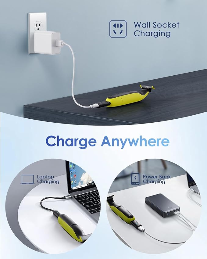 8V Mini Type-C Shaver Adapter Charging Converter for Philips Oneblade QP2530/QP2630 with Charging Indicator, HQ850 USB-C Electric Razor Power Adapter (1 PC)