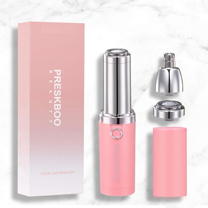 Nose Hair Trimmer for Women and Men,Facial Hair Removal,2 in 1 Facial Hair Remover,Electric Face Shaver Razor for Nose Ear Eyebrow Peach Fuzz Lips Chin,DermaplaningTool,Pink/UJH7