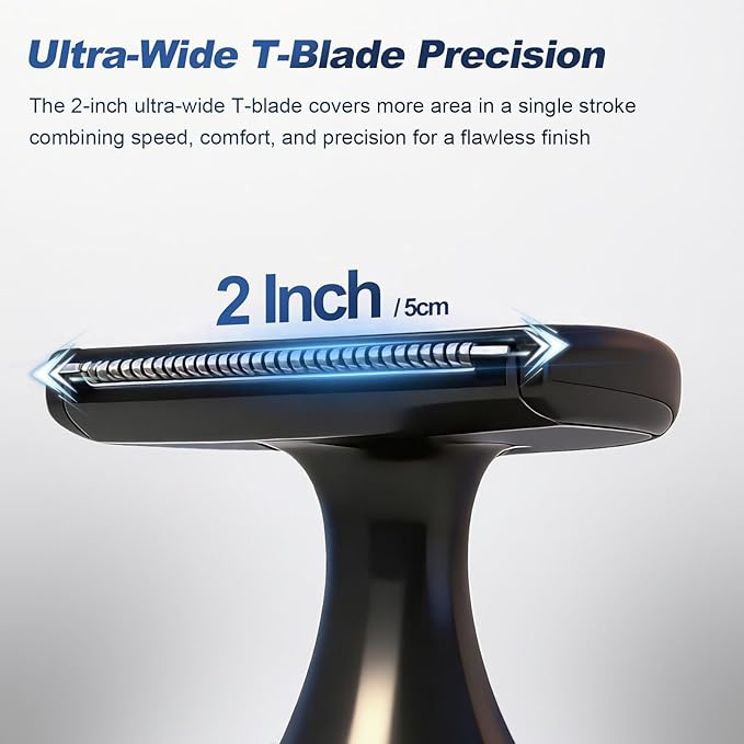 Electric Groin Hair Trimmer, LED Display Back Shaver for Men, Safety Lock, IPX7 Waterproof Wet/Dry Clippers, Rechargeable with Long Handle, Multi-Functional Back Trimmer for Men,(Soft Silver)