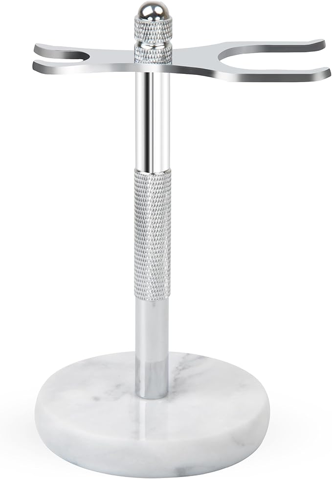 Razor and Brush Stand,Marble Base Razor Holder is More Stable,the Base Will Not Rust and the Fitted Protective Spacer Protects Your Countertop.Better Decoration as a Gift(White)