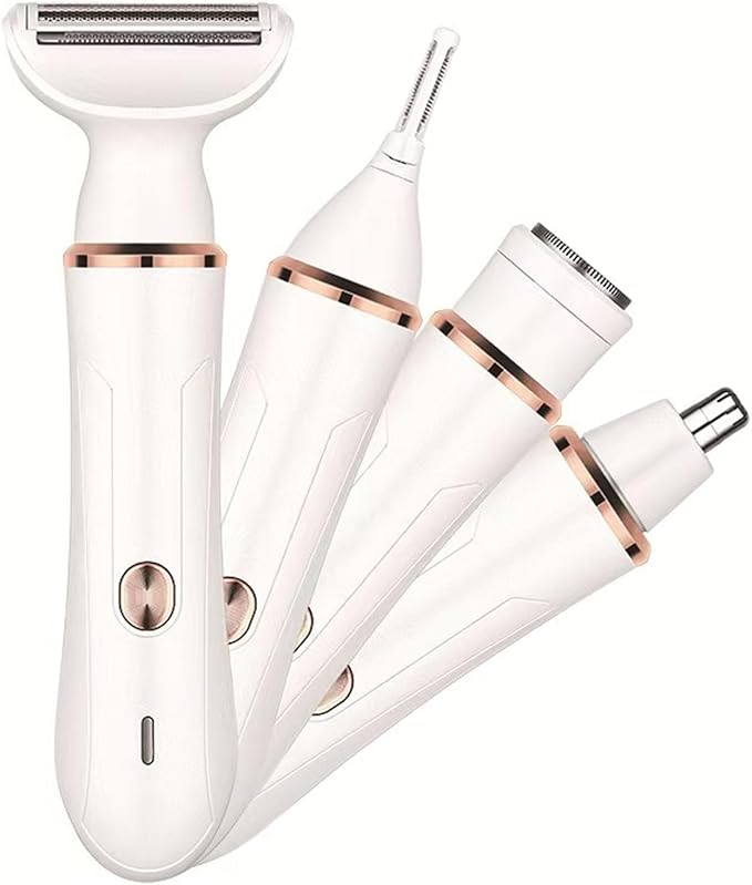 Electric Razor for Women,4-in-1 Women’s Facial Hair Removal for Face Nose Eyebrow Beard Arm Leg Armpit, Rechargeable Womens Body Shavers Set（White）