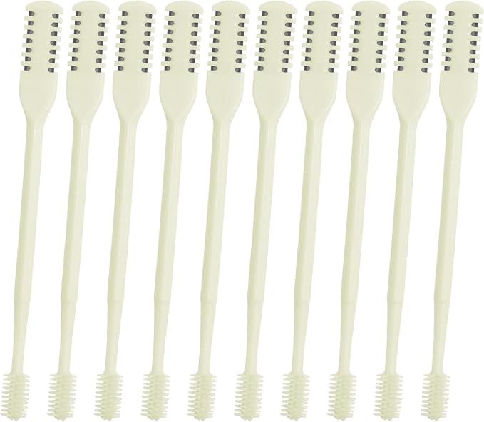 2-in-1 Nasal Hair Cutter,10 PCS Upgrade Double Sided Nose Hair Knife,Nasal Hair Cutter for Men Women, Soft Cleaning Brush Box Package (Beige)