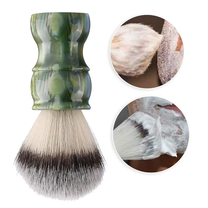 Professional Manual Beard Shaving Brush, Men Mustache Brush with Dense Nylon Hair, Barber Brush for Softening Beard and Creating Rich Lather, Portable Travel Shaving Brush for Salo (Green)