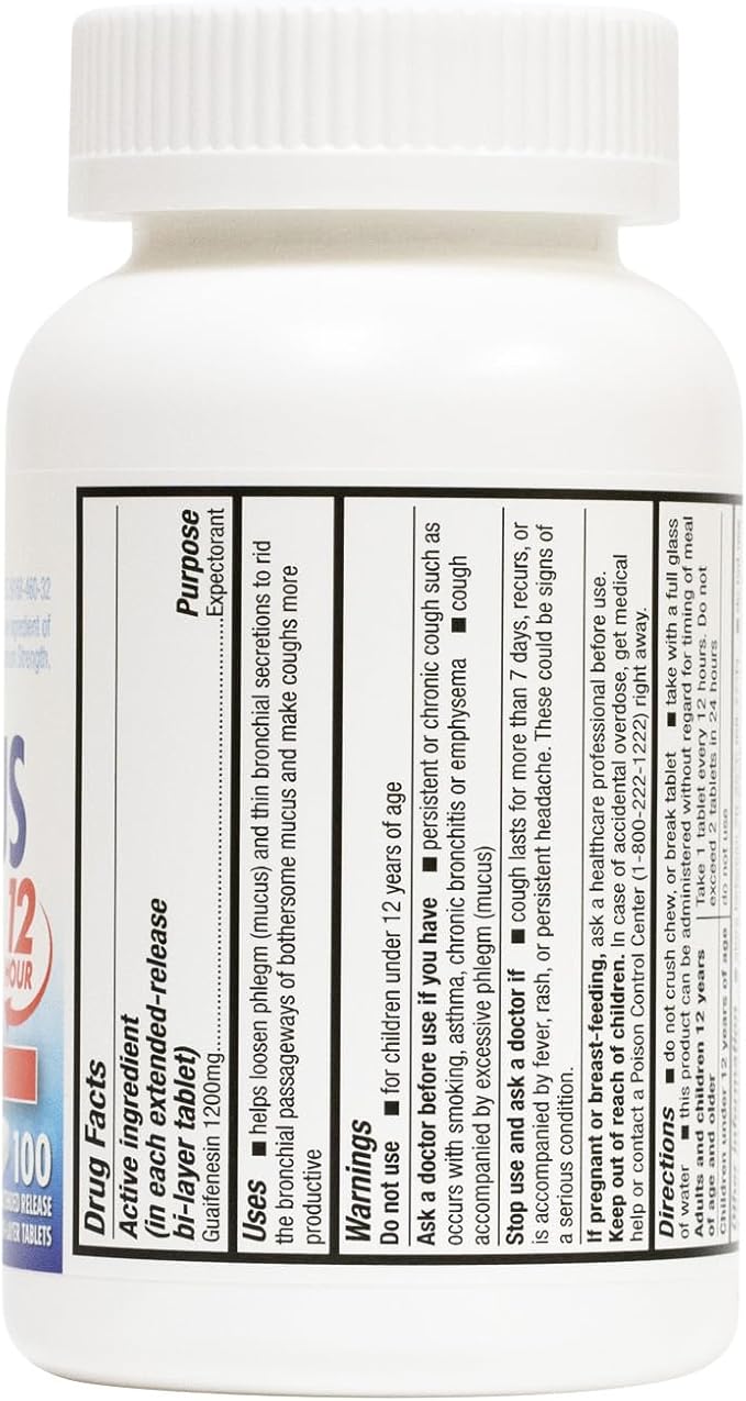 HealthA2Z® Mucus Relief | Guaifenesin 1200 mg | 100 Tablets | 12 Hour | Expectorant | Relieves Chest Congestion | Thins and Loosens Mucus (100 Tablets) (Pack of 2)