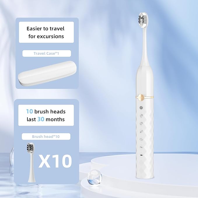 Electric Toothbrush Set, Equipped with 10 Brush Heads and Travel case, IPX8 Waterproof, 2-Minute Timer, 42000 high-Frequency Vibrations, 5 Modes, The First Choice for Gift Giving