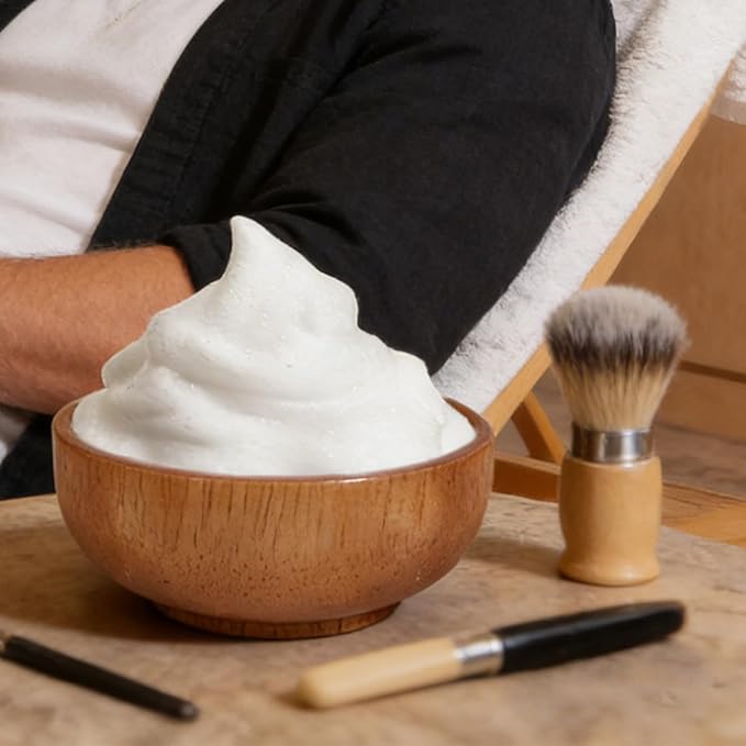 Shaving Bowl, Wooden Lather Bowl with Lid, Sealing Shave Cream Holder for Home, Bathroom, Shower, Hotel, Salon, or Personal Grooming, Stylish Accessory for Classic and Modern Shaving Routines