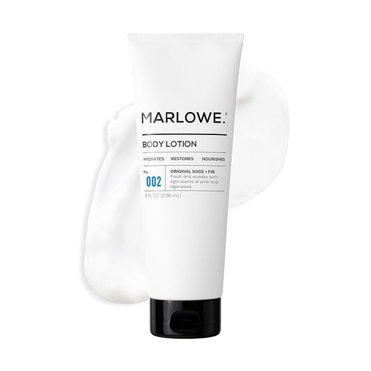MARLOWE. No. 002 Men’s Body Lotion, Hydrating Aloe Vera Moisturizer for Dry Skin, Lightweight & Non-Oily Formula with Sage & Fir Scent, Holiday Gift, Stocking Stuffer for Men, 8 fl oz