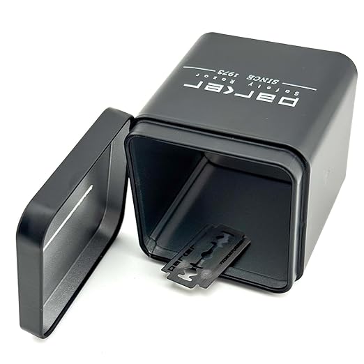 Parker Double Edge Blade Disposal Bank, All-Metal, Reusable Storage Container for Safe Razor Blade Recycling, 2.75 x 2.75 x 2.8 Inches, 300 Blade Capacity