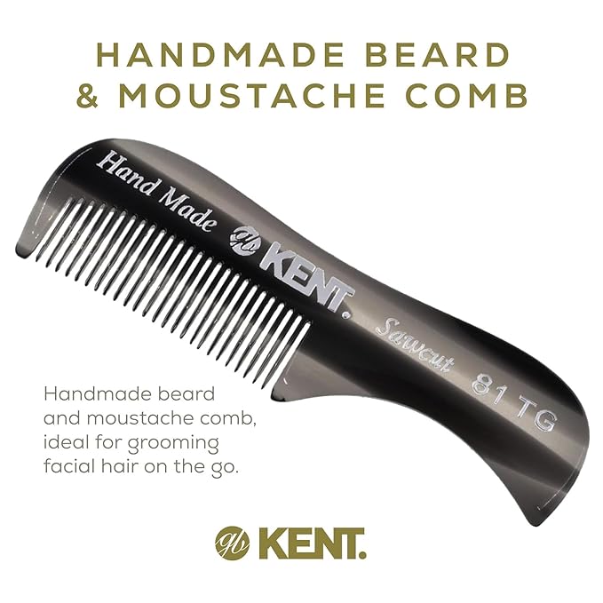 KENT A 81T Graphite X-Small Men's Beard Mustache Pocket Comb, Fine Toothed for Facial Hair Grooming and Styling. Hand-Made of Quality Cellulose Acetate, Saw-cut Hand Polished. Made in England