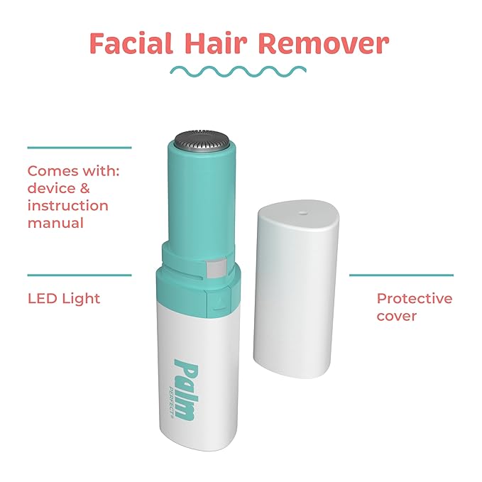 PalmPerfect Facial Hair Remover for Women – Portable Lipstick-Sized Shaver with Built-in LED Light – Painless Dual-Track Rotary Blade for Upper Lip, Cheeks, and Forehead – AA Battery Powered