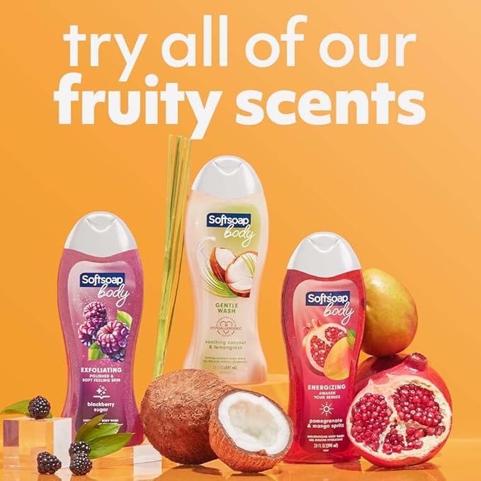 Softsoap Body Wash, Pomegranate & Mango Spritz Body Wash, 20 Fl Oz (Pack of 4)