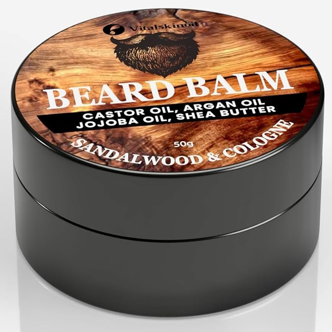 Beard Balm for Men, Cologne and Sandalwood Scent, natural growth Moustache Wax with Argan, Jojoba, Castor Oil, 50g