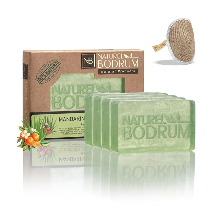 Mandarin and Aloe Vera Organic Soap Bar for Women and Men, Pack of 4 Glycerin Soap Bars - Soothing Facial & Body Bar Soap with Collagen-Boosting Citrus Oils - Natural Spa Gift, for All Skin Types