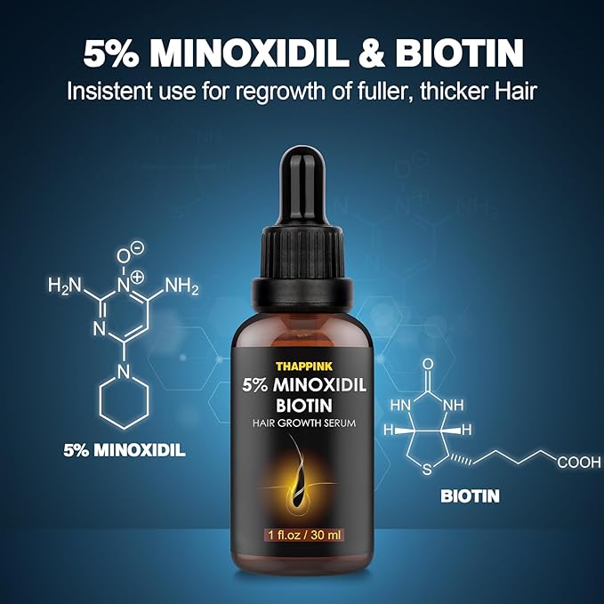 5% Minoxidil Hair Growth Serum Kit for Men and Women, Hair Growth Biotin Serum Oil for Hair Beard Regrowth Treatment Hair Loss Solution