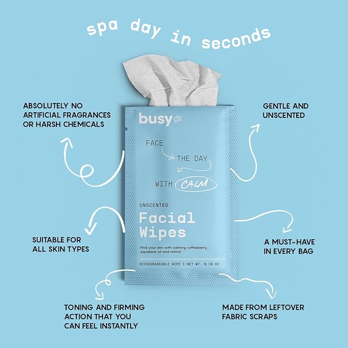 Calm Line Facial Wipes - Brightening Cleaning Wipes, Unscented Moist Towelettes Individually Wrapped - Natural Wipes & Face Wash Cloth for Facial Cleansing with AHA/BHA, Clover and Calendula - 15ct