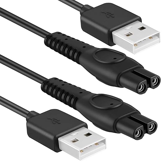 3Ft Shaver Charger Cord, 2 Pack 5V Electric Shaver USB Charging Cable, 24AWG Trimmer Razor Power Cord with Fishbone-Reinforced Cable Boot Design, for Philips Norelco Shaver QP2724, QP2834