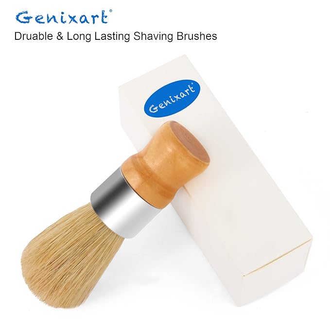 Genixart Shaving Brush, Nature Bristle Shave Brush, Luxury Shaving Brushes for Men as Gift for Father Boyfriend Husband (2 pcs Gift Box)