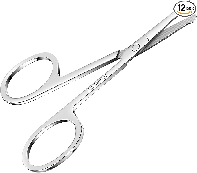 12 PCS Professional Grooming Scissors Rounded Tip for Nose Hair,Stainless Steel Manicure Small Scissors for Men Women Eyebrow,Mustache,Beard Ear Trimming Kit