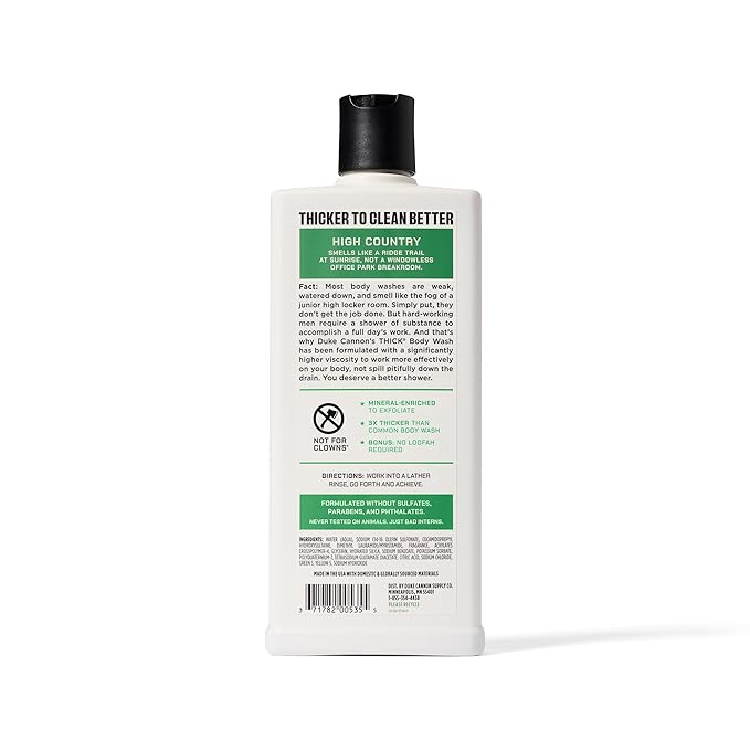 Duke Cannon Supply Co. Thick High-Viscosity Body Wash for Men High Country - Premium Ingredients, Plant-Based Thickeners, Superior Lather, Natural Exfoliate, 17.5 Fl Oz (3 Pack)
