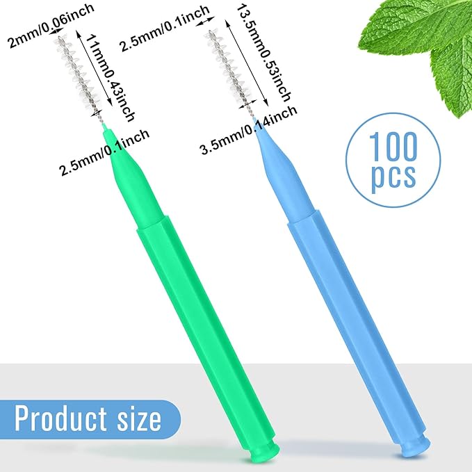 Patelai 100 Pieces Braces Brush for Cleaner Interdental Brush Toothpick Dental Tooth Flossing Head Oral Dental Hygiene Flosser Toothpick Cleaners Tooth Tool(Blue, Green,Elegant Size)